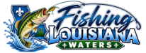 Fishing Louisiana Waters logo featuring a largemouth bass and Louisiana state outline